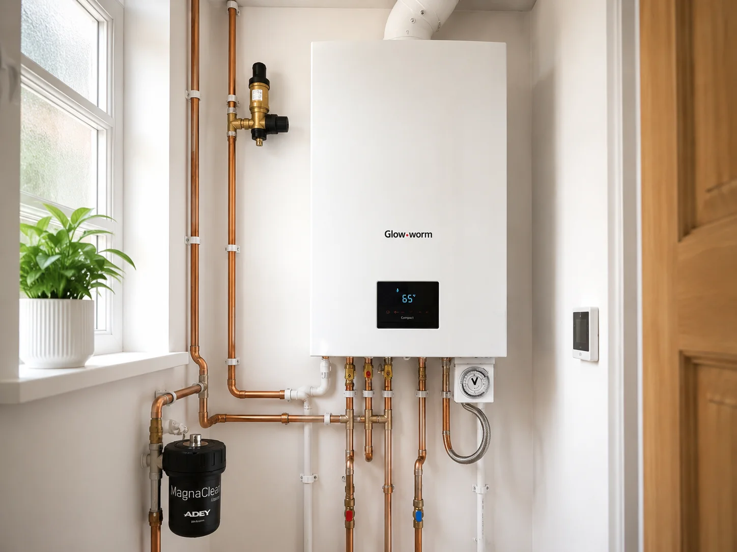 A cleanly installed wall-hung combi boiler in a Blackpool home